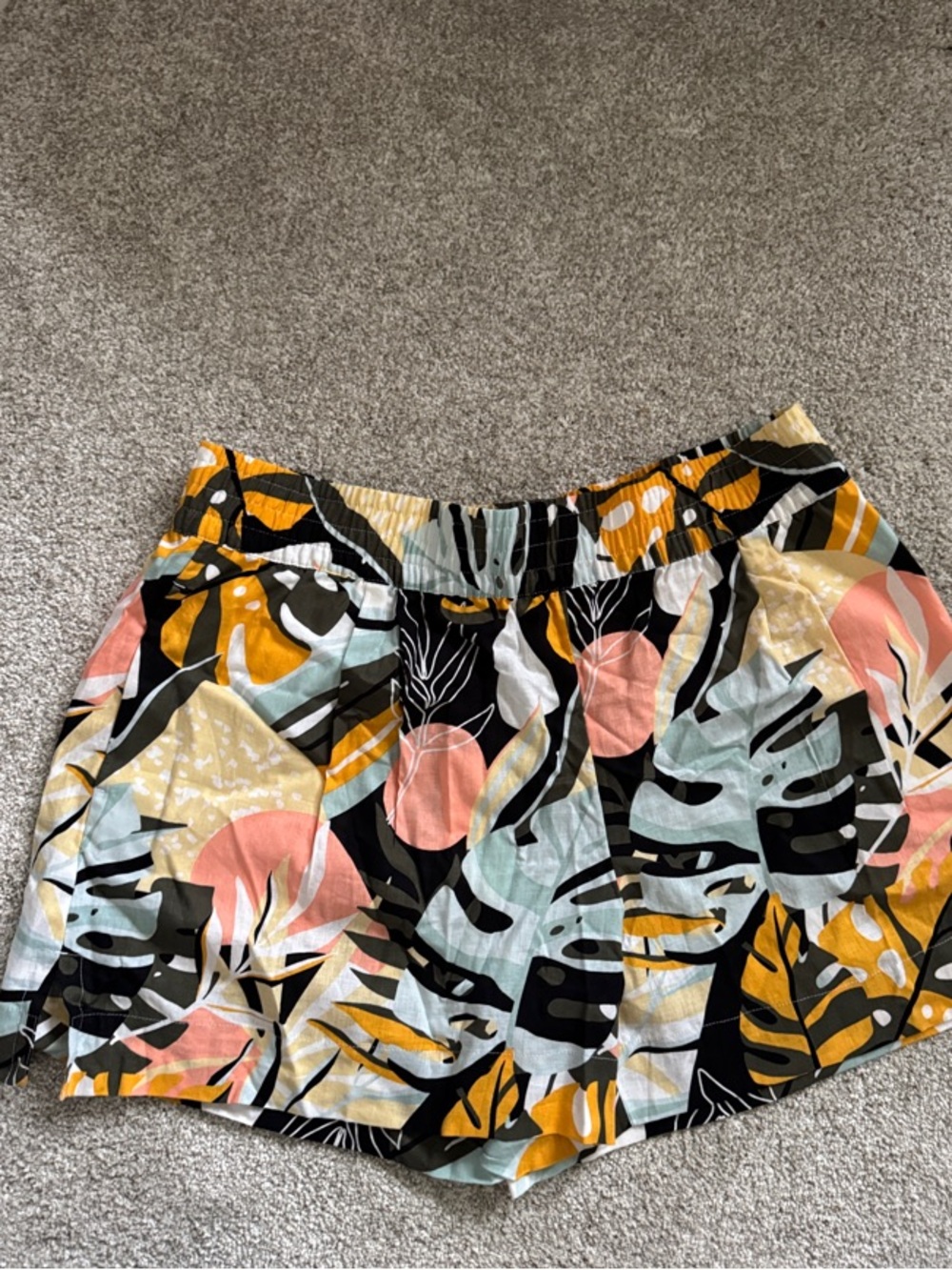Calia Tropical Print Elastic Waist Shorts in Black, Pink, Yellow, teal